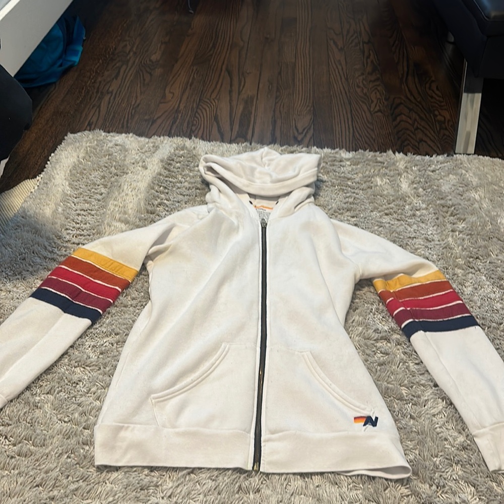 Aviator Nations white Malibu zip up hoodie